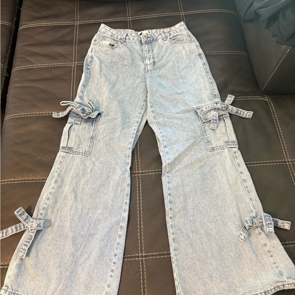 Forever 21 Blue Flare Jeans with Side Tie Details
